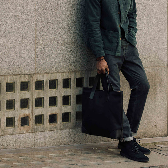 Black Canvas Tote | Laptop & Phone Pockets