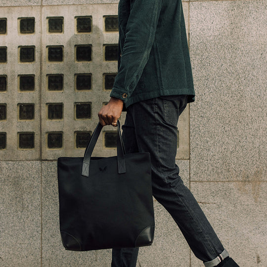 Black Canvas Tote | Laptop & Phone Pockets