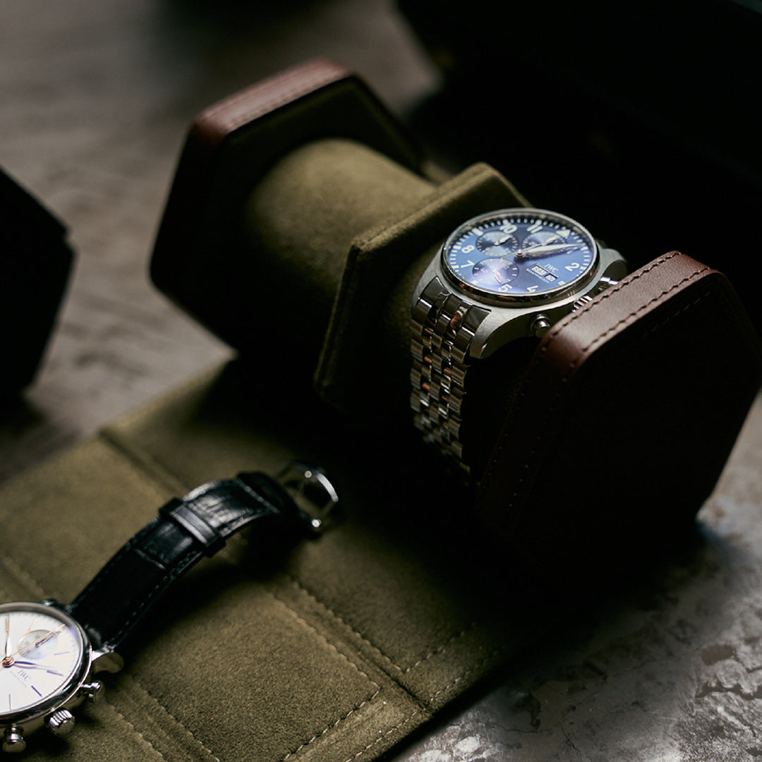 the double watch roll open with two watches inside lifestyle