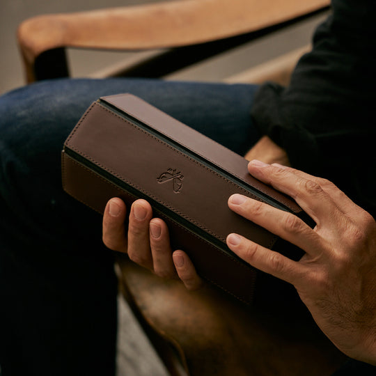 Brown Leather Watch Roll | Triple Travel Watch Case for Men