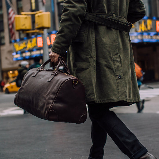Brown Leather Duffel | Waterproof Pouch & Laptop Sleeve