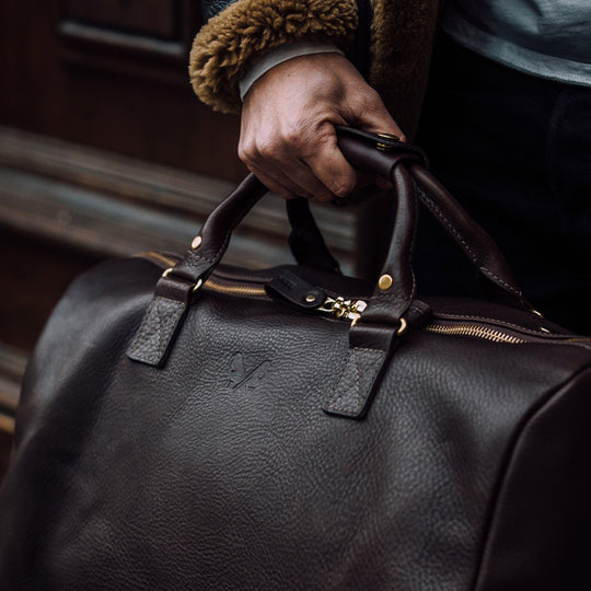 Brown Leather Duffel | Waterproof Pouch & Laptop Sleeve